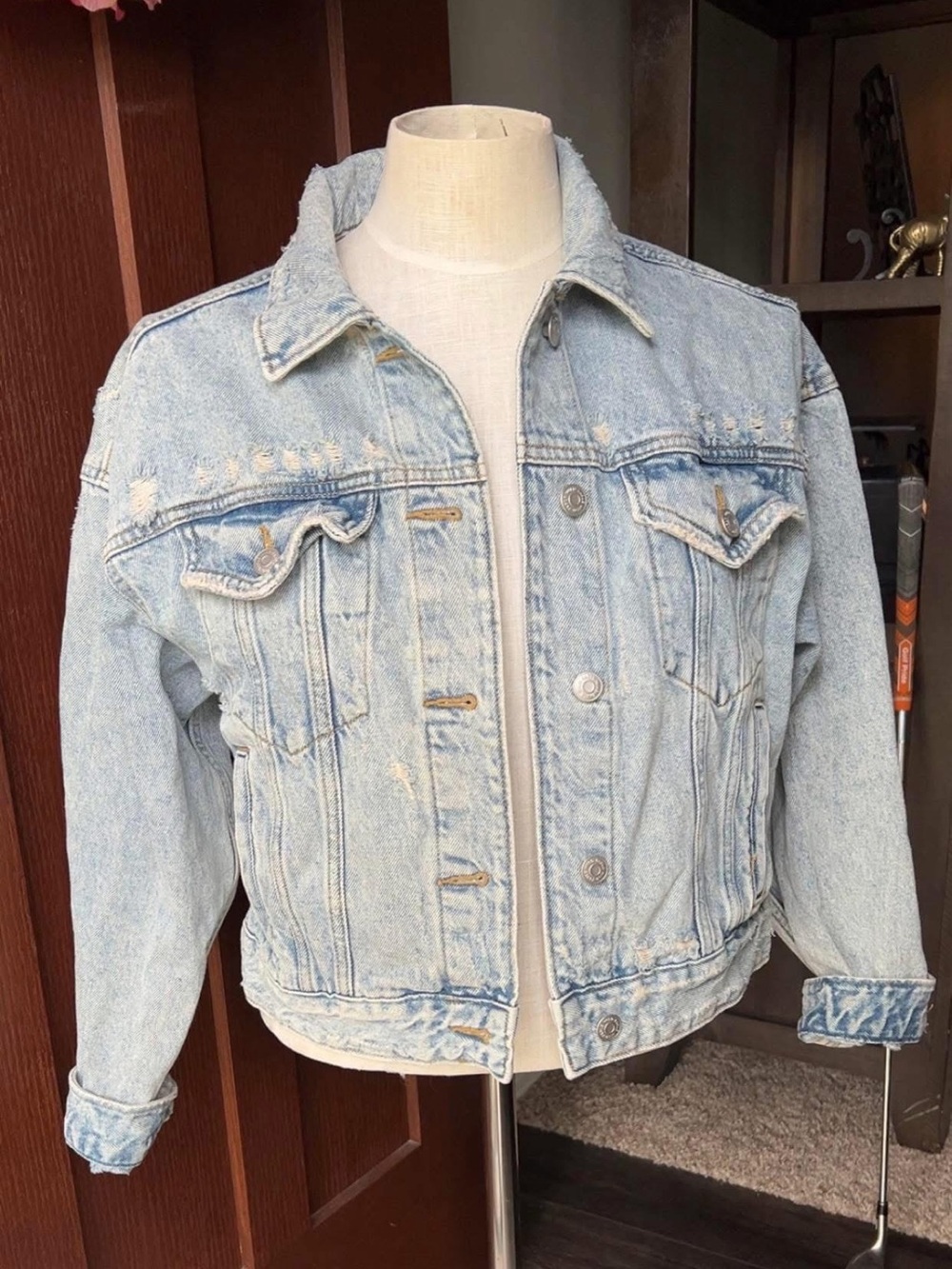 Women’s Light Blue Distressed Denim Jacket - XS